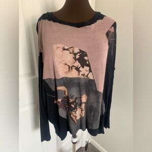 All Saints Black and Pink Artistic Long Sleeve Top